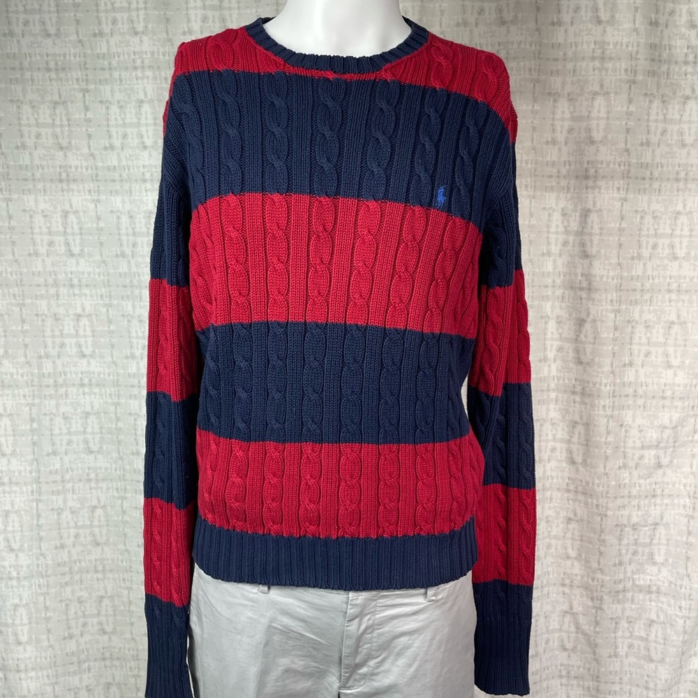 Polo by Ralph Lauren Cotton Crewneck Striped Sweater Medium - Picture 2 of 5